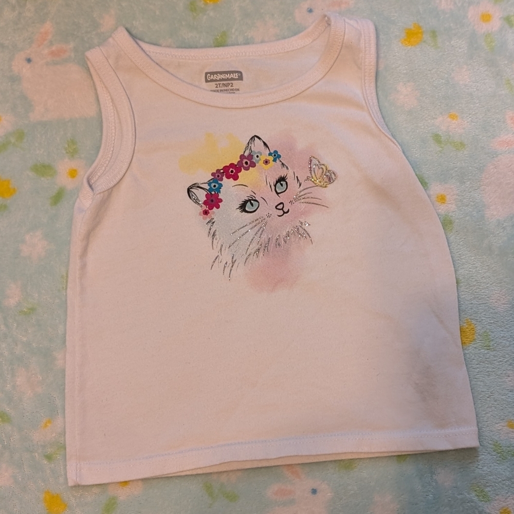 Garanimals White Tank Top Cat Kitten Flower Crown Butterfly Toddler 2T